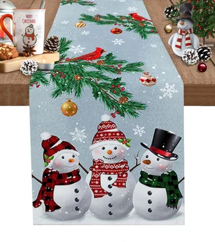 Рождественская елка, Снеговик, Снежинка, настольная дорожка из хлопка и льна, свадебный декор, настольная дорожка, Рождественский декор для домашнего стола, Скатерть